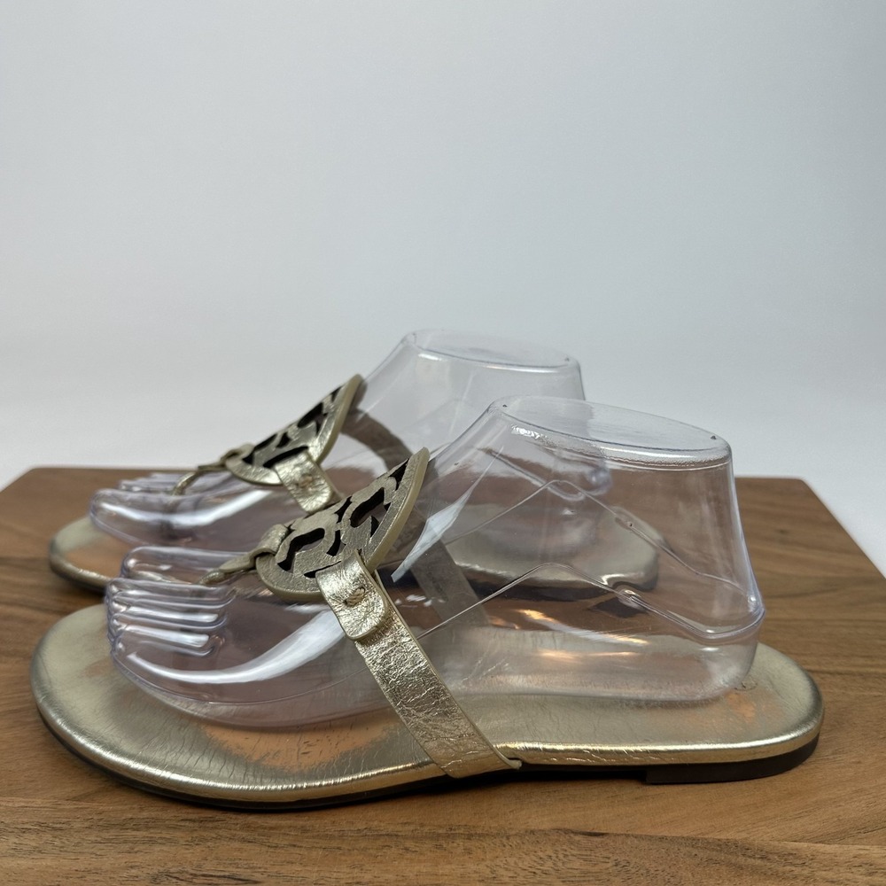 Womens Tory Burch Miller Thong Silver Metallic Leather Flip Flops Sandals Size 9 - Picture 4 of 8